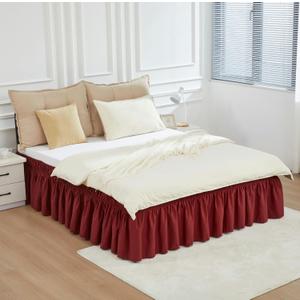 RIMELA Red Bed Skirt Queen Size 15 Inch Drop, Elastic Bed Skirting for Bed Base and Frame, Bedding Dust Ruffle Easy to Install,Wrap Around Adjustable Bedskirt,Christmas Bedroom Decor