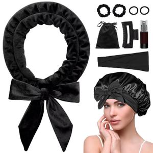 Heatless Curls Overnight Headband,Hair Curlers to Sleep in,No Heat Blowout Rods for Long Hair with Bonnet Sleepy Tie (Black)