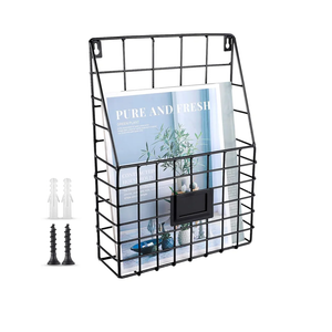 WantuSee Metal Wire Wall Mounted Magazine Holder, Wall Hanging Organizer holder for Files, Newspapers, Magazines with Tag Slot for Office, Home Organization, Black