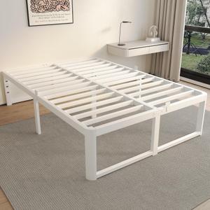 ZTH Full Bed Frame, 14 inch Reinforced Heavy Duty Metal Platform Bed, White
