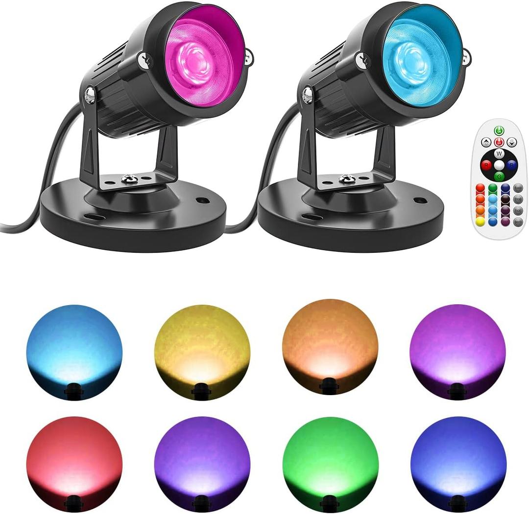 DOREIO Led Spot Lights Indoor, 5W RGBW Uplighting 16 Color Changing Up Lights Indoor with Remote, 120V Indoor Spotlight Plant Accent Lighting Decor(2 Pack with Base and Stake)
