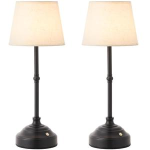 keysays 2 Pack Cordless Table Lamp, Rechargeable Desk Lamp with Fabric Shade, Battery Operated Lamp 3 Color Stepless Dimming, Small Touch Bedside Lamp Home Decor for Dining, Counter (Matte Black)