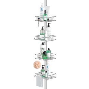SEIRIONE Rustproof Shower Caddy Corner and Shower Organizer Corner for Bathroom,Corner Shower Caddy Tension Pole with 4 Adjustable Baskets for Shower Accessories, 61.3 to 113 Inch Height, Stainless