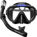 Snorkel Set Adults Snorkeling Gear Anti-Fog Panoramic View Swim Mask Dry Top Snorkel Kit with Carry Bag for Snorkeling Scuba Diving Swimming Travel (Black)