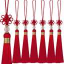 13cm/5 Inch 20pcs Silky Bookmark Tassels with 2-Inch Cord Loop and Knot for Jewelry Making, Souvenir, Bookmarks, DIY Craft Accessory (Red)