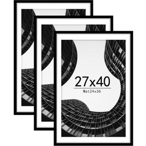 Abtgt 27x40 inch Poster Frame Set of 3, Display Pictures 24x36 with Mat or 27x40 without Mat, Poster Frames for Vertical & Horizontal Wall Hanging Display, Black