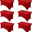 6-Pack Premium Red Spandex Tablecloths for 4ft Rectangle Tables, Stain & Wrinkle-Resistant, Washable Stretch Polyester Fitted Table Cover for Weddings, Banquets, Trade Shows Events
