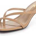 Athlefit Women's Strappy Kitten Heels Flip Flops Square Open Toe Low Heels Fashion Party Dress Thong Heeled Sandals (10, Camel)