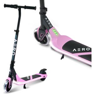 Aero iSporter Kids Electric Scooter | Hand Acceleraor & LED Lights | Electric scooters for Boys Girls Ages 6-12 | Rubber Deck Mat, Battery Indicator& Adjustable Heights, Pink