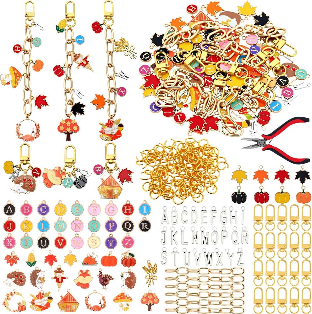 Liliaafar 270 Pcs Keychain Making Kit - Bag Charm Jewelry Kit with Charms Pliers Keychain Clips Jump Rings for DIY Crafting Handmade Jewelry Bracelet Necklaces Accessories