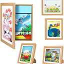 [2-Pack]Kids Art Frames,10x12.5 Front Opening Kids Artwork Frames Changeable, Display 8.5x11 or 9x12 With Mat, Holds 50 Pcs, for 3D Picture,A4 Artwork, Crafts, Children's Drawing, Art Projects Storage-Wood