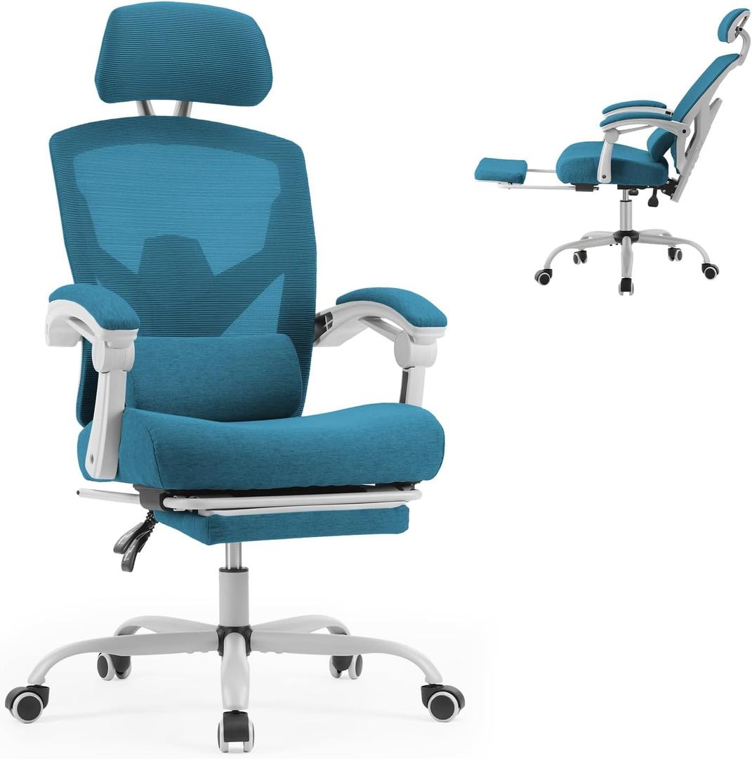 Sweetcrispy Office Computer Desk Chair, Ergonomic High-Back Mesh Rolling Work Swivel Chairs with Wheels, Comfortable Lumbar Support, Comfy Arms for Home, Bedroom, Study, Student, Blue, 20 Inches X 18.8 Inches X 50.75 Inches
