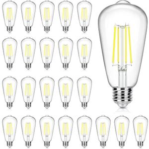 24-Pack Vintage E26 LED Edison Bulbs 100W Equivalent 1400LM High Brightness 8W ST58 LED Filament Light Bulbs 5000K Daylight White Medium Base CRI90+ Antique Clear Glass for Home Kitchen, Non-dimmable