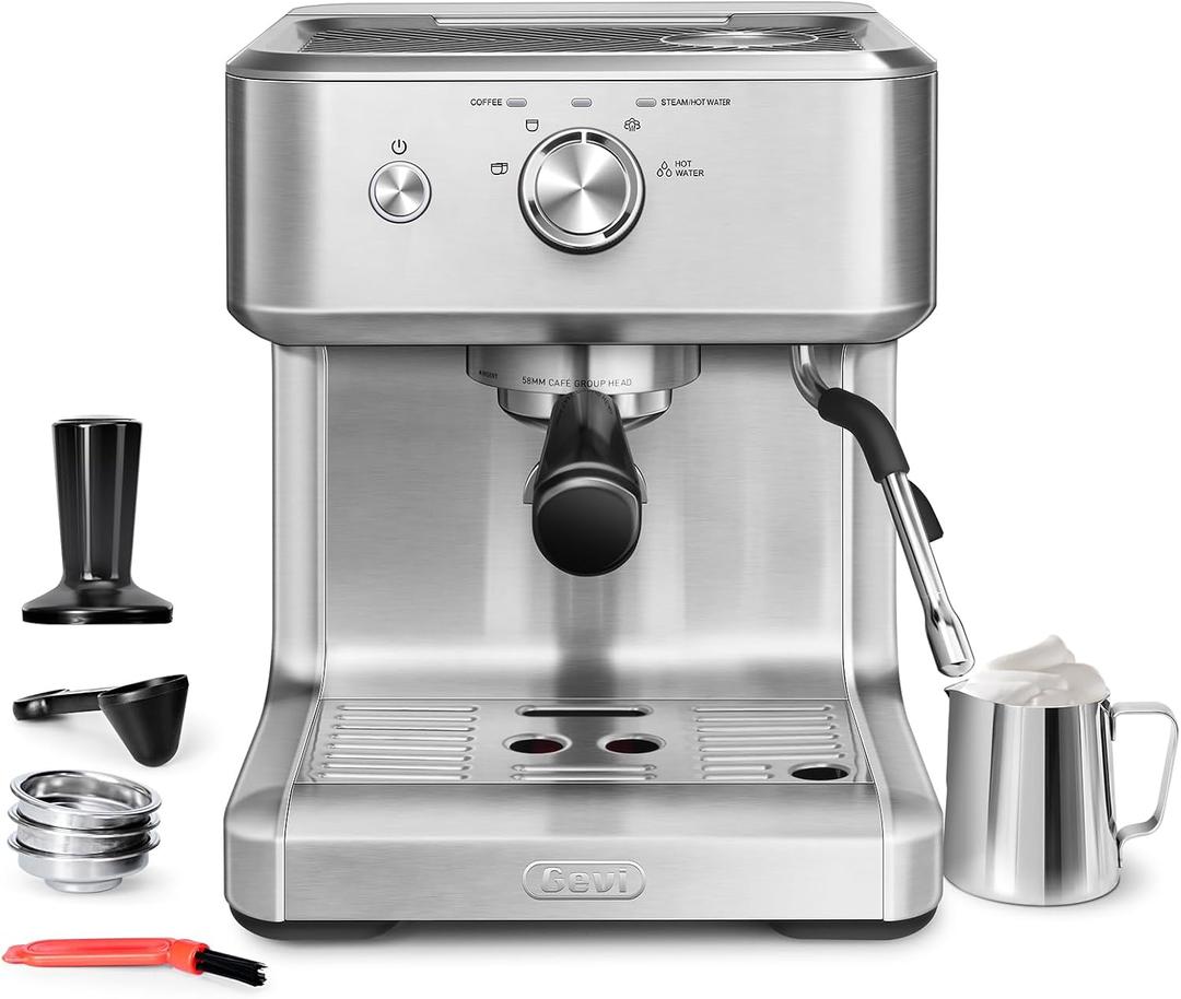Gevi EzBru 1000 58mm Commercial Espresso Machine | PID & NTC Temp Control, 4 Adjustable Shot/Temp, Powerful Steam Wand & Barista Kit for Home & Caf