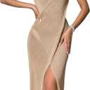OYOANGLE Women's Wrapped Sleeveless Spaghetti Straps V Neck Backless Cover Up Dresses Khaki M
