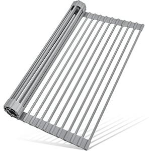 MERRYBOX Roll Up Dish Drying Rack, Over The Sink Dish Rack Foldable, Heat-Resistant, Anti-Slip Silicone Coated Dish Drainer for Kitchen Counter, Large & Multipurpose Sink Drying Rack, 20.5" x 13.1"