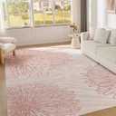 Pink Rugs for Bedroom Girls: 9x12 Modern Large Washable Soft Cute Boho Floral Pattern Area Rug Neutral Indoor Floor Non-Slip Carpet for Living Room Dining Nursery Kids Playroom Baby Room House Decor