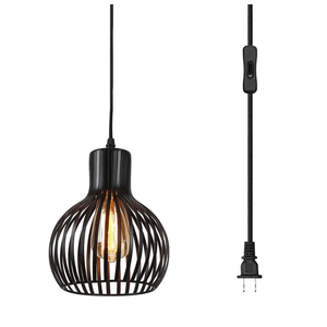 Riomasee Black Industrial Wire Cage Pendant Light With On/Off Switch, 14.27 Ft Cord