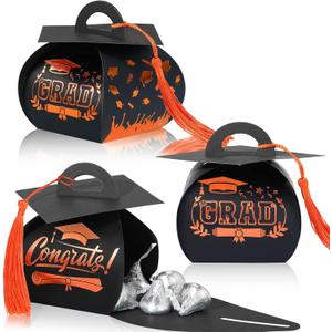 TaoBary 30 Pcs Graduation Cap Gift Boxes Graduation Decorations Class of 2025 Candy Box with Tassel for 2025 Grad Party Favors Supplies(Orange)