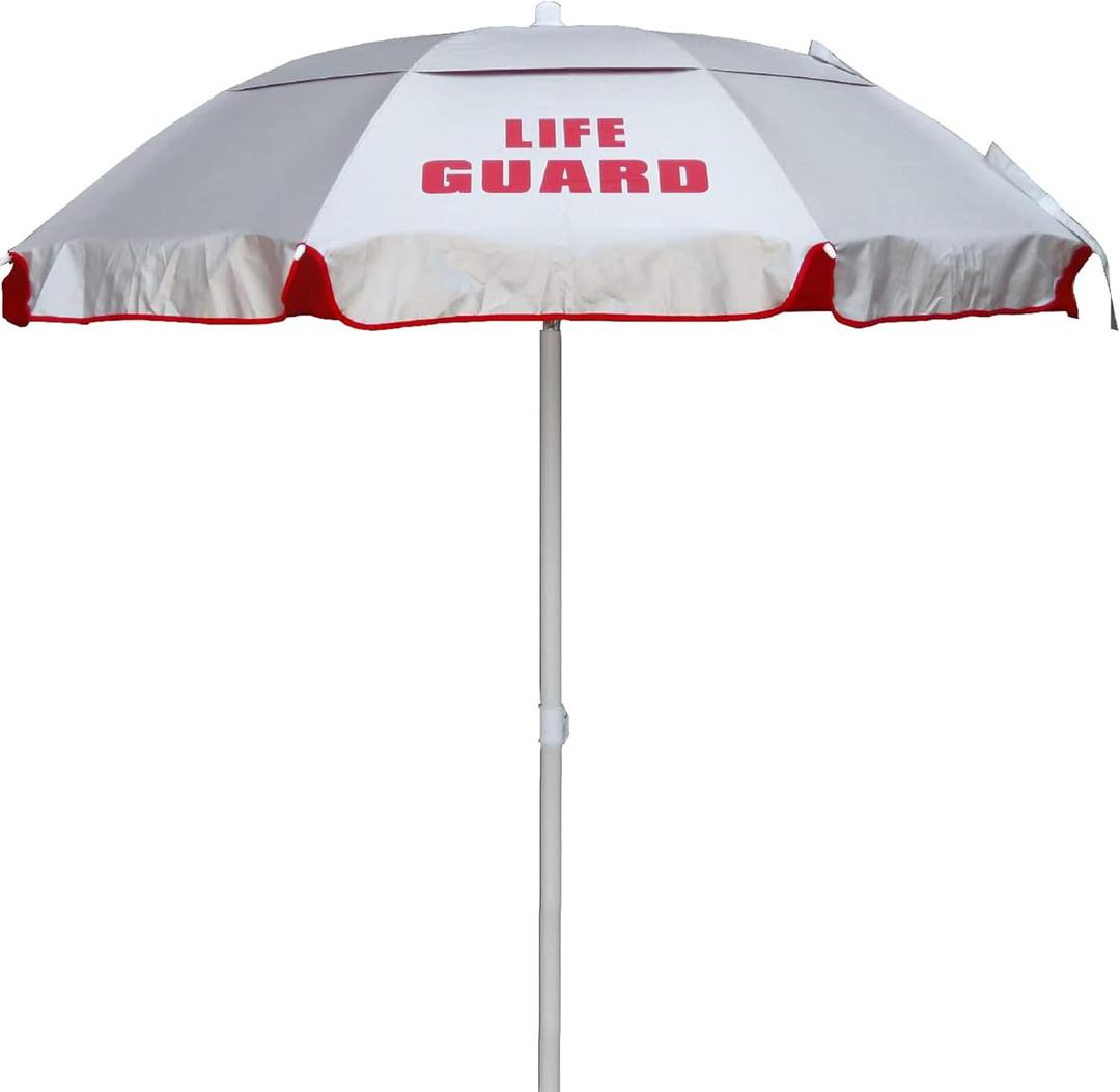 Kemp USA Lifeguard Solar Umbrella Silver 45 Degree Tilt Portable Outdoor Patio Beach Pool Umbrella with Carry Case for Lifeguard Chairs UV Sun Shade Canopy for Professional Use