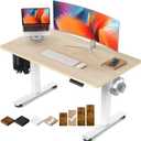 Veken 47.2 Inch Electric Standing Desk, Height Adjustable Sit Stand Up, Wood Desktop, Work Home Office Computer PC Desks, Gaming Writing Study Bedroom Rising Table, Nature