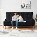 8" Futon Mattress Full Size, Futons Sofa Bed Sleeper Couch Bed, Roll Up Mattress with Shredded Foam & 2 Straps for Storage, Futon Floor Mattress for Living Room, Corduroy (Frame Not Included) (Black)