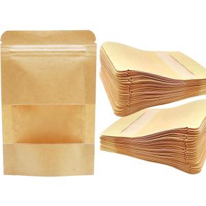 300 Pcs Kraft Bags with Window and Stand Up Paper Pouches Resealable Heat Sealable Bags Zip Lock Food Storage for Home or Office(6 x 4 Inch) (5.90" *3.93: *3.34")