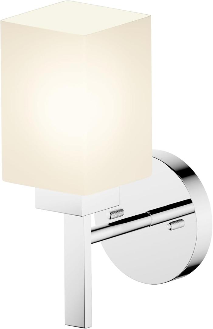 AONEON Wall Sconce Polished Chrome Bathroom Light Fixture with White Frosted Glass Shade, Vanity Lightings for Mirror Hallway Entrance Porch T002CH-L1