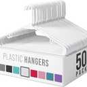 Plastic Hangers 50 Pack White - Clothes Hangers - Makes The Perfect Coat Hanger and General Space Saving Clothes Hangers for Closet - Percheros Ganchos para Colgar Ropa Hangars