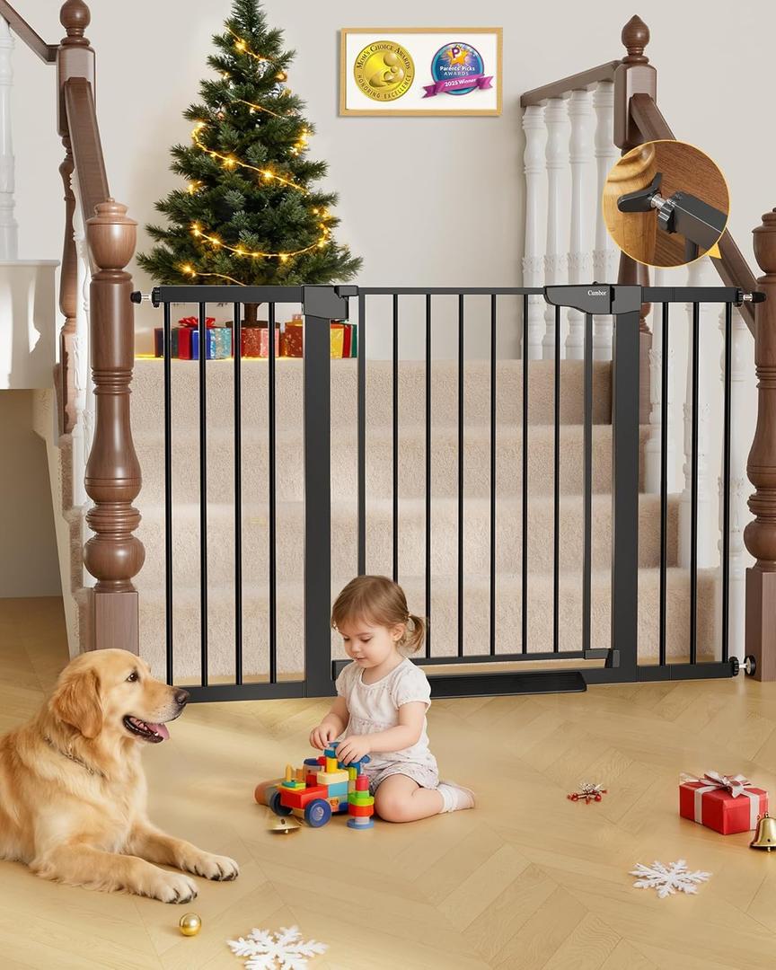 Cumbor 29.7"–51.5" Extra Wide Baby Gate for Stairs, Pressure-Mounted Dog Gates for Doorways & Hallways, Auto-Close Walk-Through, No-Trip Design, Child Proof Safety, Dog/ Pet Gate for Indoor Use, Black