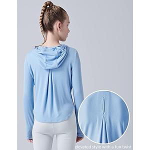 Youth Girls Hoodies Long Sleeve Shirt Lightweight Dry Fit Athletic Pullover Tops with Thumbholes (Large)