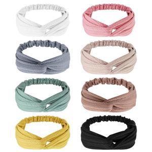 AQOKKA Elastic Knotted Headbands for Women Cloth Head Hair Bands for Women's Hair Non Slip Boho Wrap Twisted Hair Accessories, 8 Pack Cross Ribbing Elastic Band E
