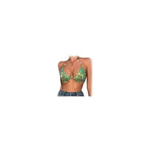 Summer Beach Sequin Backless Crop Tank Tops for Women Sexy Sparkly Hollow Out Outfit Glitter Bra Tops Festival Rave Body Chain Jewelry (Green)