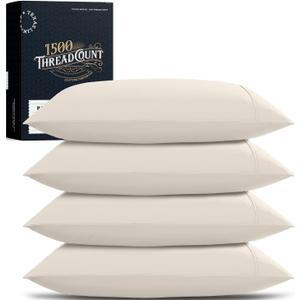 TEXAS LINEN CO. 100% Egyptian Cotton Pillow Cases King Size Set of 4 - Luxury 1500 Thread Count Cotton Pillowcases (2 Pair, Ivory), Soft, Cooling & Breathable Hotel-Quality Sateen Weave Pillowcases