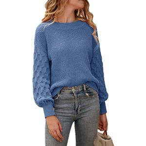 PRETTYGARDEN Women's Fall 2026 Pullover Sweater Casual Long Sleeve Loose Chunky Knit Tops Blouse Winter Fashion Clothing (Blue, L)