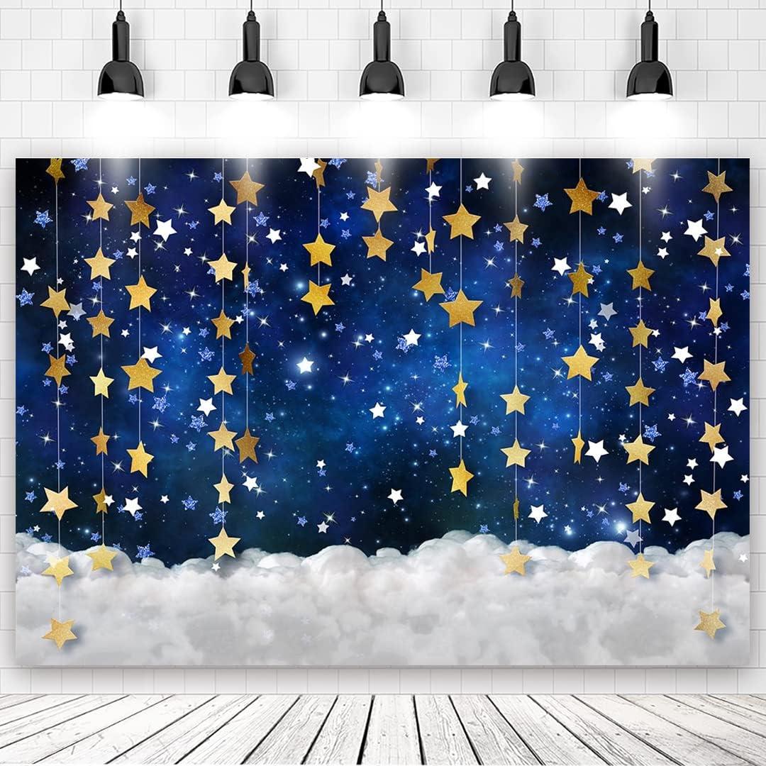 10x6ft Twinkle Little Star Backdrops Navy Blue Gold Stars with Clouds Photography Background for Baby Shower Gender Reveal Starry Night Party Decorations Banner Photo Booth Props