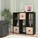 [2026 Wooden Thick Frame 9 Cube Storage Organizer Shelf with Anti-Tipping Kits + Reversible Open Back Bookcase, Horizontal and Vertical Dual-use（Chocolate,11inch）