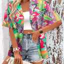 ALLTB Hawaiian Shirts for Women Tropical Floral Printed Hawaii Shirts Button Down V Neck Short Sleeve Blouses Tops (M)
