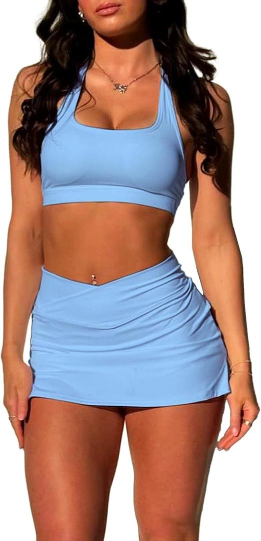 Two Piece Tennis Skirt Sets for Women 2 Piece Mini Skirt Set Going Out Golf Skort Athletic Skirt Pickleball Outfit (Size, X-Small)