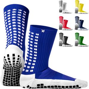 Lux Dual Grip Socks - Soccer Grip Socks for Men and Women. GripArray Performance & Comfort (Large, Blue)