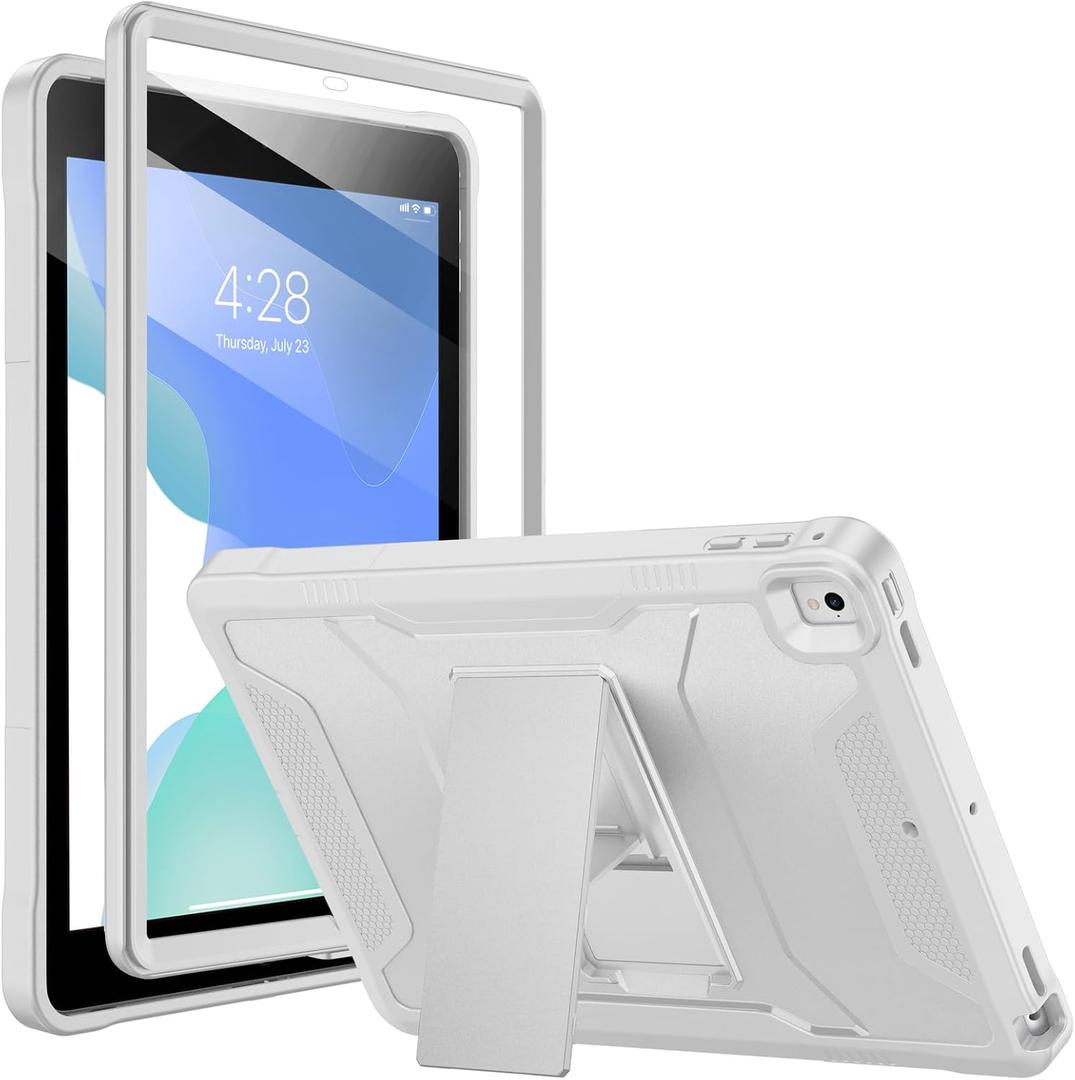 Soke Case for iPad 6th/5th Generation 9.7 Inch 2018/2017,with Built-in Screen Protector and Kickstand, Rugged Full-Body Heavy Duty Protective Cover for Apple iPad Air 2 /Pro 9.7 - Light Gray