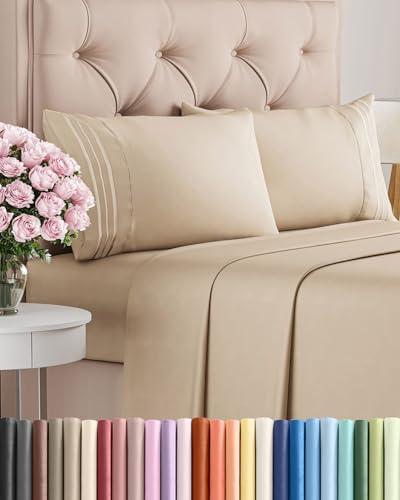 Queen Size 4 Piece Sheet Set - Comfy Breathable & Cooling Bed Sheets Set - Hotel Luxury Bedding for Women, Men, Kids, Teens, Boys & Girls - Deep Pockets, Ultra-Soft, Wrinkle Free - Oeko-Tex - Cream