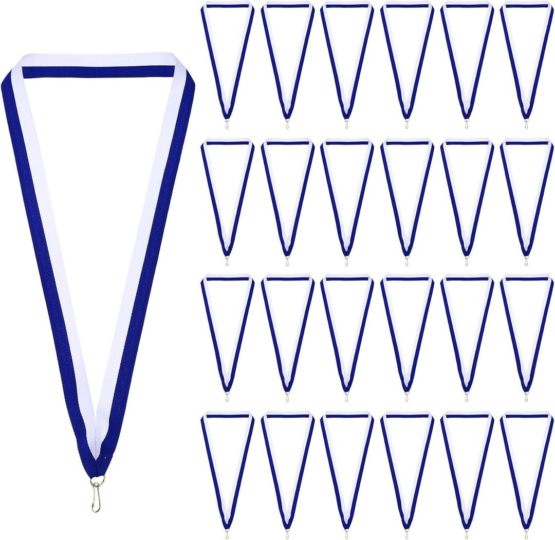 PATIKIL Award Neck Ribbons, 50 Pack Polyester Medal Lanyards with Snap Clip Blank Award Ribbon for Competitions Achievement Sports Party, Blue/White