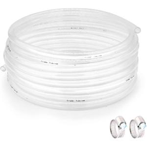 Clear Plastic Tubing 1/2" ID  5/8" OD -100 Ft Dimensions 60PSI,Flexible Vinyl Tubing BPA Free Non-Toxic, Multipurpose Hybrid Clear Reinforced Tube with 2 Screw Clamps