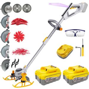 Cordless String Trimmer & Edger, (Electric Weed Wacker Include 2 x 21V 4.0Ah Battery and 5 Types Blades), 3-in-1 Edger Lawn Tool/Weed Eater Battery Powered/Brush Cutter - WEG21A…