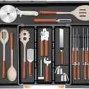 Homecor Utensil Drawer Organizer, Large Expandable Silverware Organizer for Kitchen Drawer, Cooking Utensils Tray Cutlery Flatware Holder with Removable Knife Blocks, Kitchen Gadgets Storage, Black