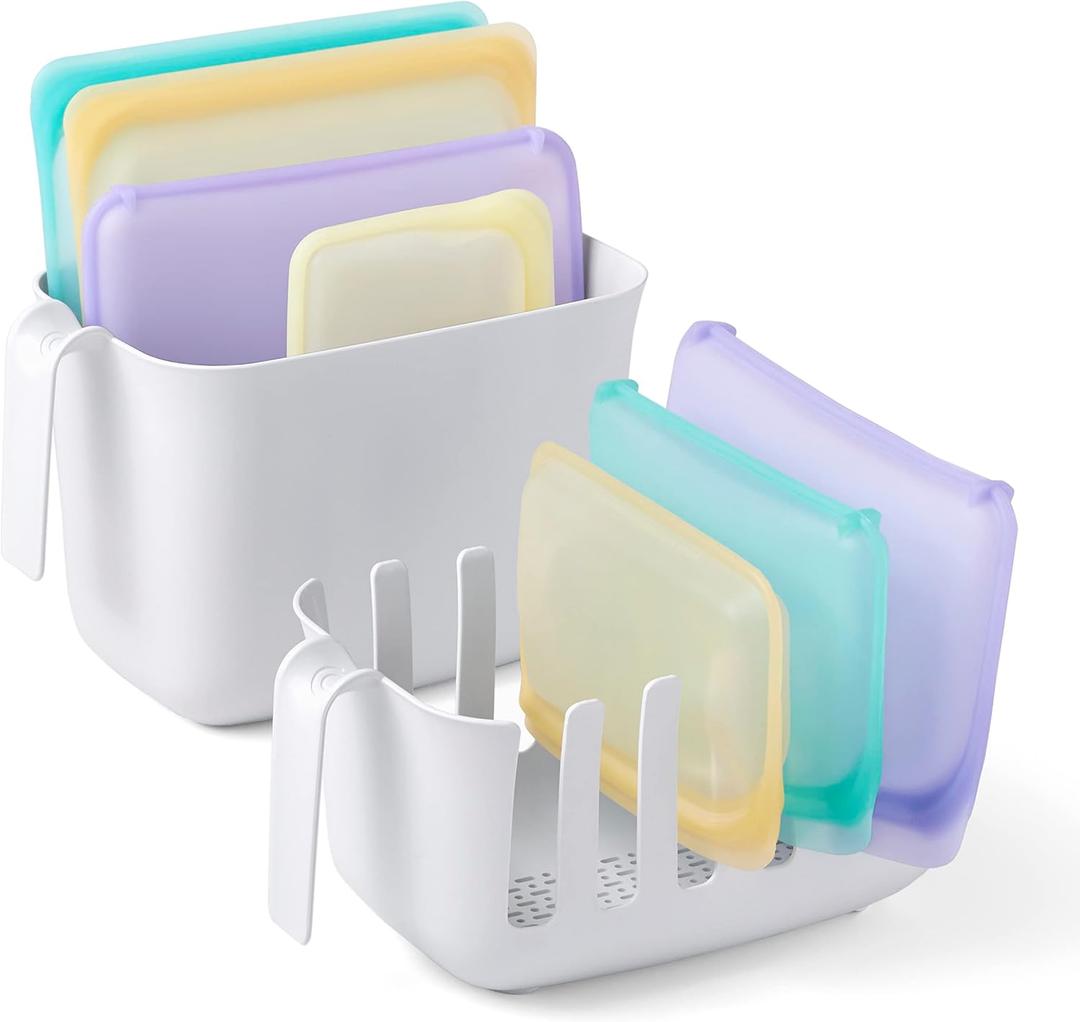 YouCopia Dry&Store Reusable Bag Drying Rack and Bin Set, Silicone Bags Organizer and Storage