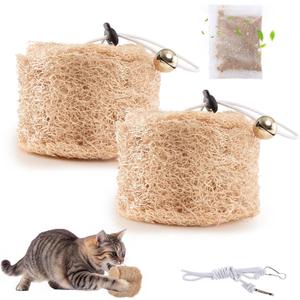 Natural Loofah Replacement Cat Toy Wand Refills, Cat Chew Toy-Handmade Gum Massage Teether w/Catnip,Teeth Cleaning Toys for Aggressive Chewers,Safe Kitten Bite Relief & Stress Relief, 2 Pack