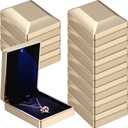 Landical 10 Pcs Pendant Necklace Box with LED Light Velvet Necklace Case for Pendant Bracelet Ring Earring, Jewelry Storage(Gold)