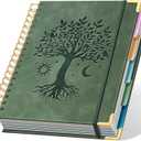 Ovesmusl Hardcover Spiral Notebook 8" x 10" with 5 Removable Dividers 300 Pages Leather 5 Subject Notebook College Ruled 100GSM Large Spiral Notebooks for Work Thick Lined Journal for Women, Green